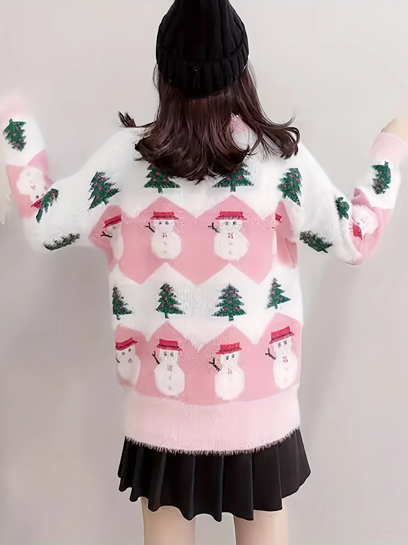 Women's Christmas Sweater, Polyester Knit Pullover, Round Neck, Festive Holiday Pattern, Autumn/Winter Fashion, Cozy Warm Sweatshirt for Ladies - Deanwangkt