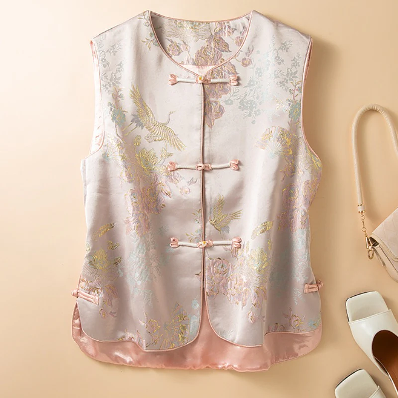 3506 new Chinese style silk vest women's  spring and summer new retro vest high-end mulberry silk top - Deanwangkt