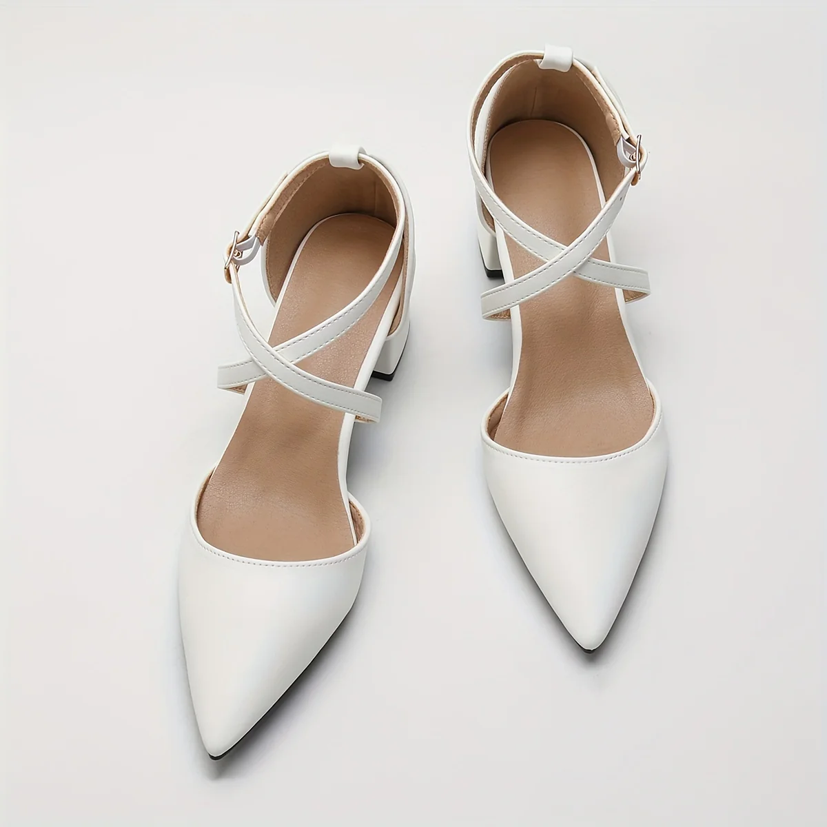 deanwangkt  Women's D'Orsay Chunky Heeled Sandals, Pointed Toe Crisscross Strap Pumps, Elegant Party & Wedding Shoes - Deanwangkt