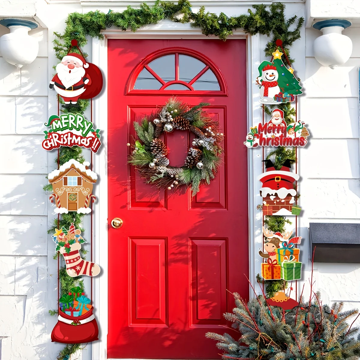 10pcs Christmas Party Decor Set - Festive Snowman & Socks Door Hangings, Polyester, No Batteries Required - Deanwangkt
