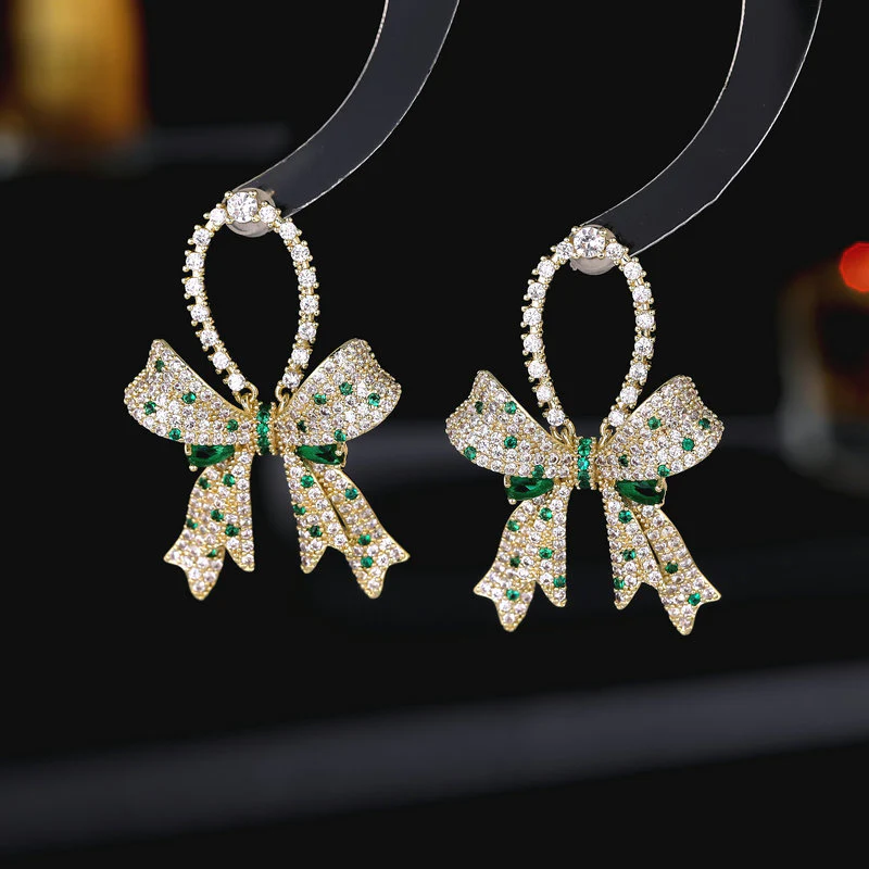 2025 light luxury high-end earrings wholesale micro-setting process color zircon inlay designer bow earrings - Deanwangkt