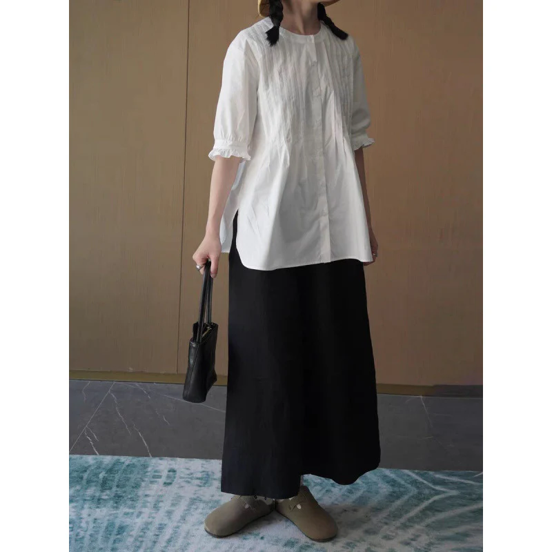 Summer Japanese niche literary and artistic lace-up age-reducing pants women's cotton and linen loose large size casual versatile wide-leg nine-point pants - Deanwangkt