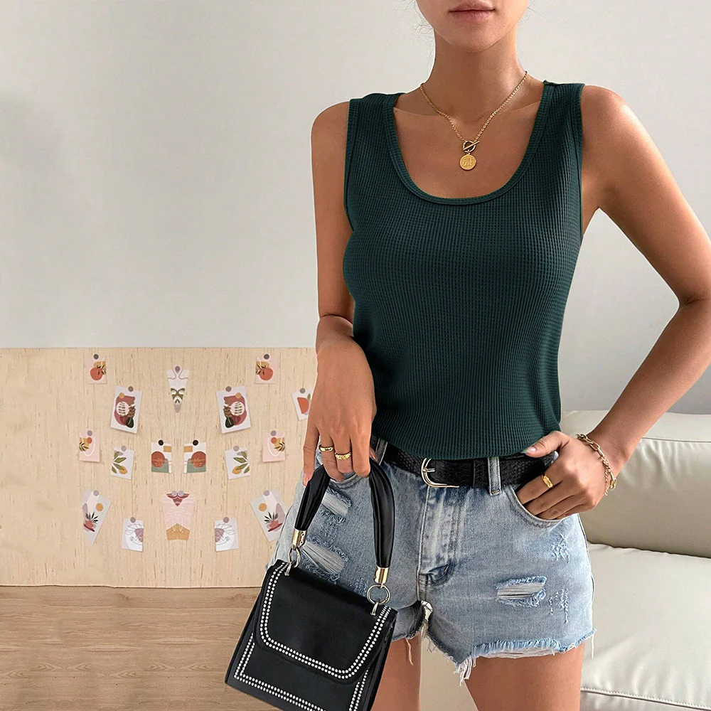 Hot trade New  women's clothing  u-neck sleeveless casual waffle home wear vest top spot - Deanwangkt