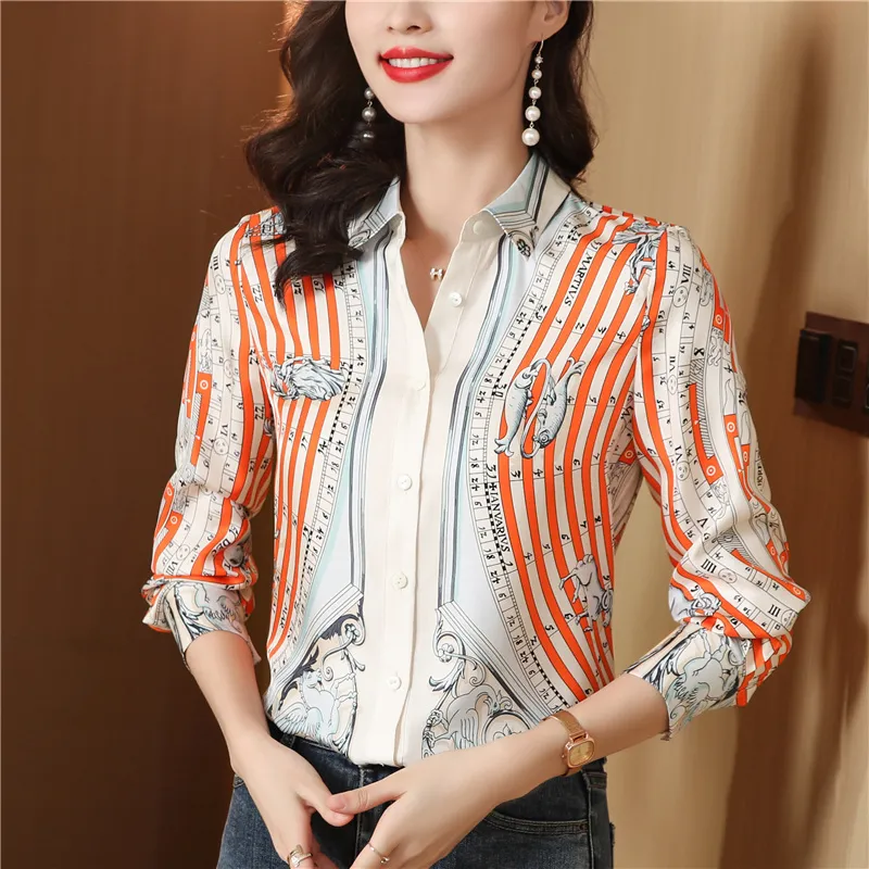 Fashion Plus Size Shirts Designer Tops Women's Lapel Runway Button Shirt Long Sleeve Spring Autumn Winter Office Ladies Printed Blouses Back to School Top - Deanwangkt