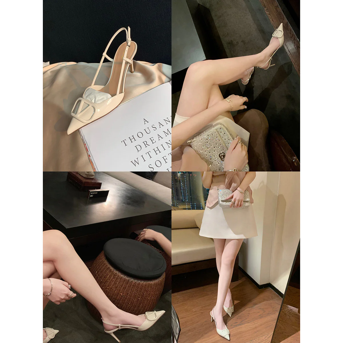 DEANWANGK  Grape Mom Same Shoes  New Single Layer Shoes Elegant Pointed High Heel Shoes Patent Leather Back Empty Stiletto Sandals Women - Deanwangkt