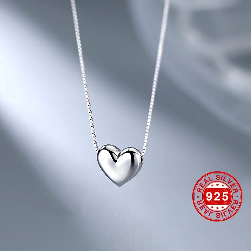 925 Sterling Silver Mini Love Heart Pendant Necklace Simple Style Neck Chain Jewelry Decoration - Deanwangkt