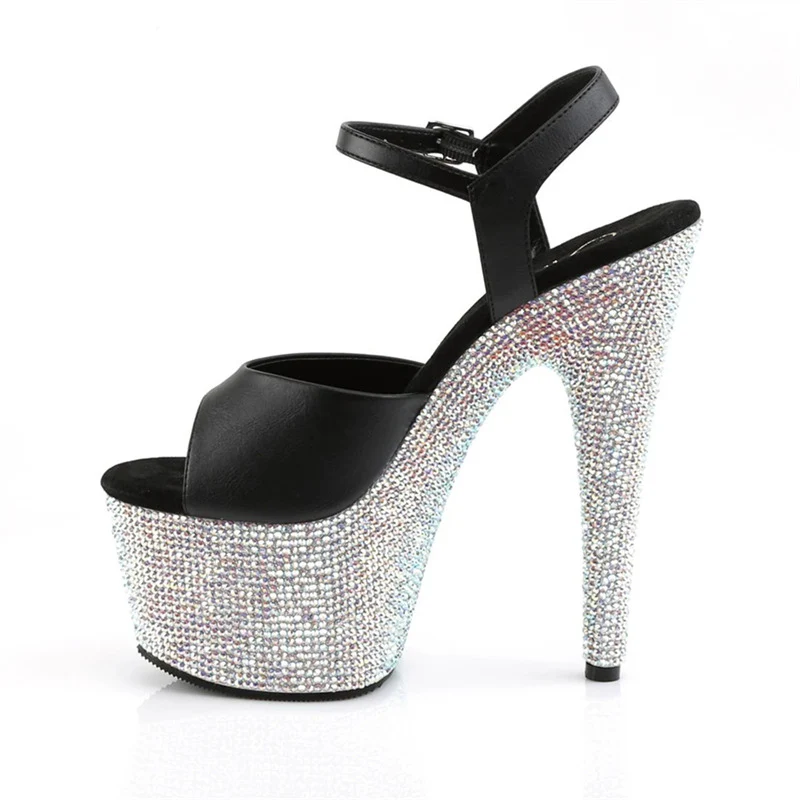 DEANWANGKT  Rhinestones Strap Flash Summer in Stock Waterproof Platform Fashion Transparent Black Super High Heel 17cm Fashion Breathable Shoes - Deanwangkt
