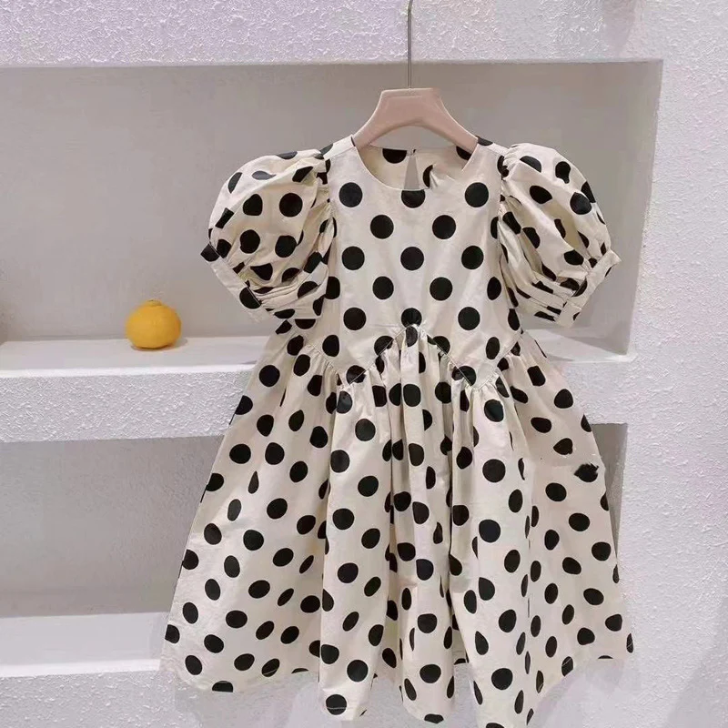 Children's Clothing 23 Summer Girls' Korean Fashion Big Polka Dot Puff Sleeve Dress Cotton Fashionable Princess Dress X6001 - Deanwangkt