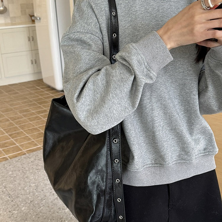 DEANWANGKT 2025 popular trendy lazy wind oil wax leather messenger tote bag  retro large-capacity shoulder bag female - Deanwangkt