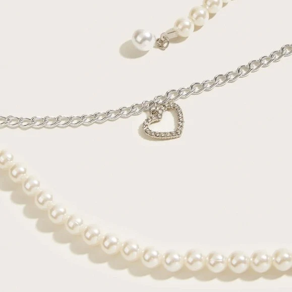 2025  2870 hot-selling new hollow rhinestone inlaid love pendant pearl chain hand-spliced metal waist chain body chain - Deanwangkt