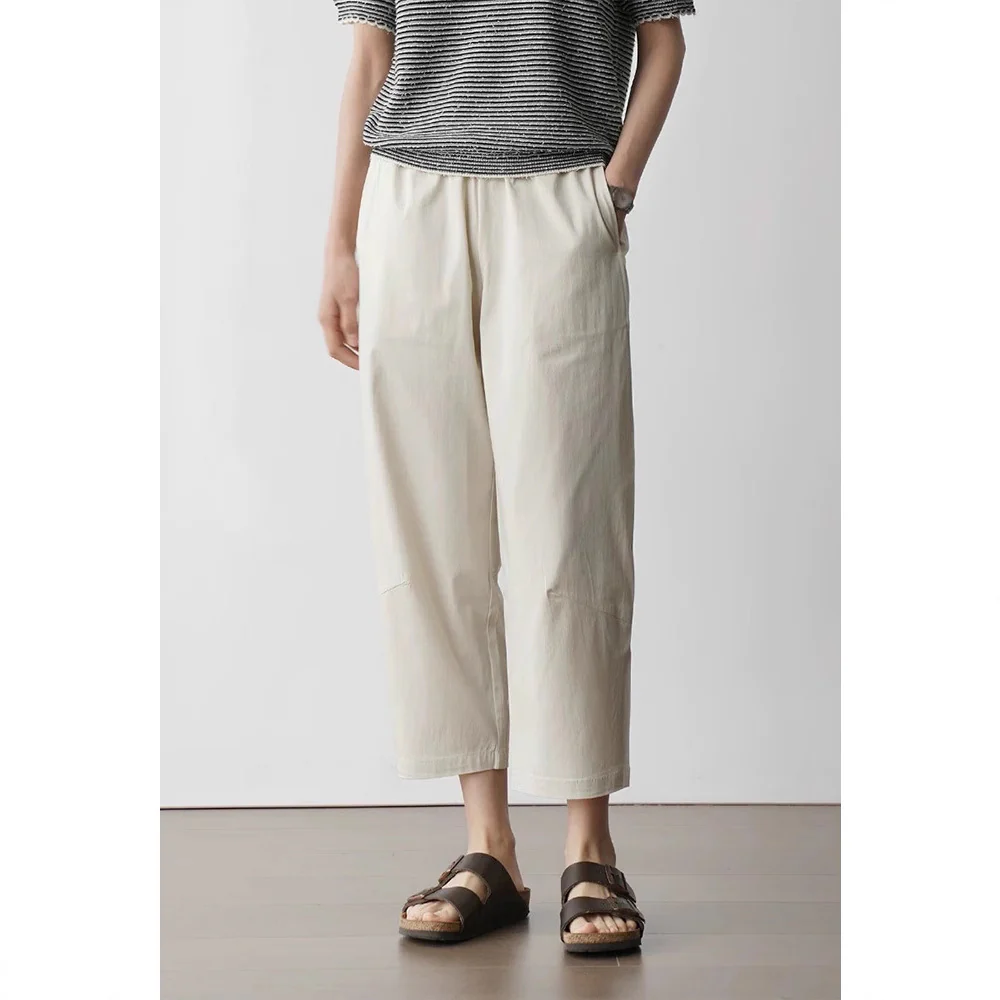 Siyuan high-end mulberry silk Modal elastic waist lightweight tapered casual pants women's cool straight nine-point pants 9077 - Deanwangkt