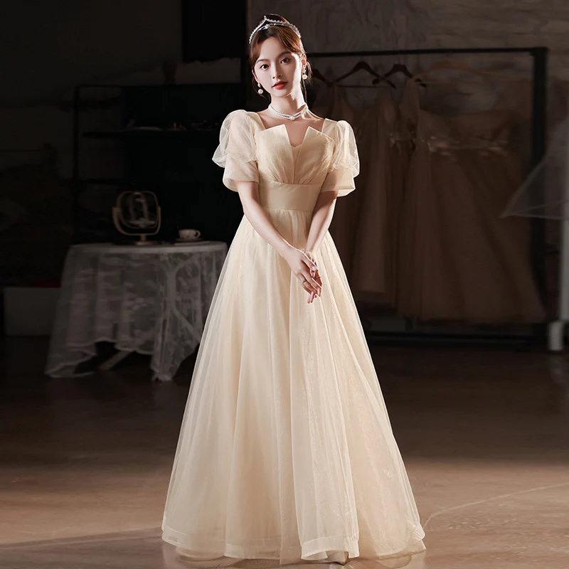 2025 Champagne banquet evening dress women's  new temperament thin dress vocal art test host dress - Deanwangkt