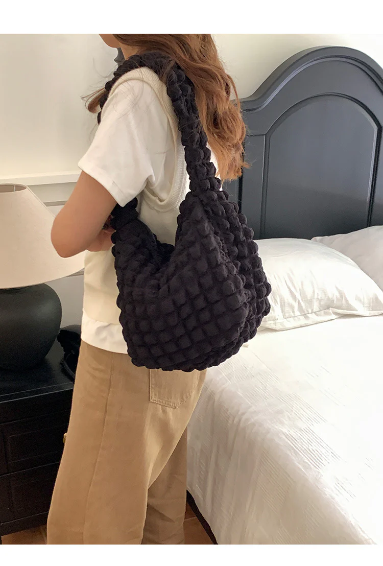 DEANWANGKT 2025 Korean version ins cute pleated bag woman, simple cloud bag puff underarm bag commuter large-capacity shoulder bag woman - Deanwangkt