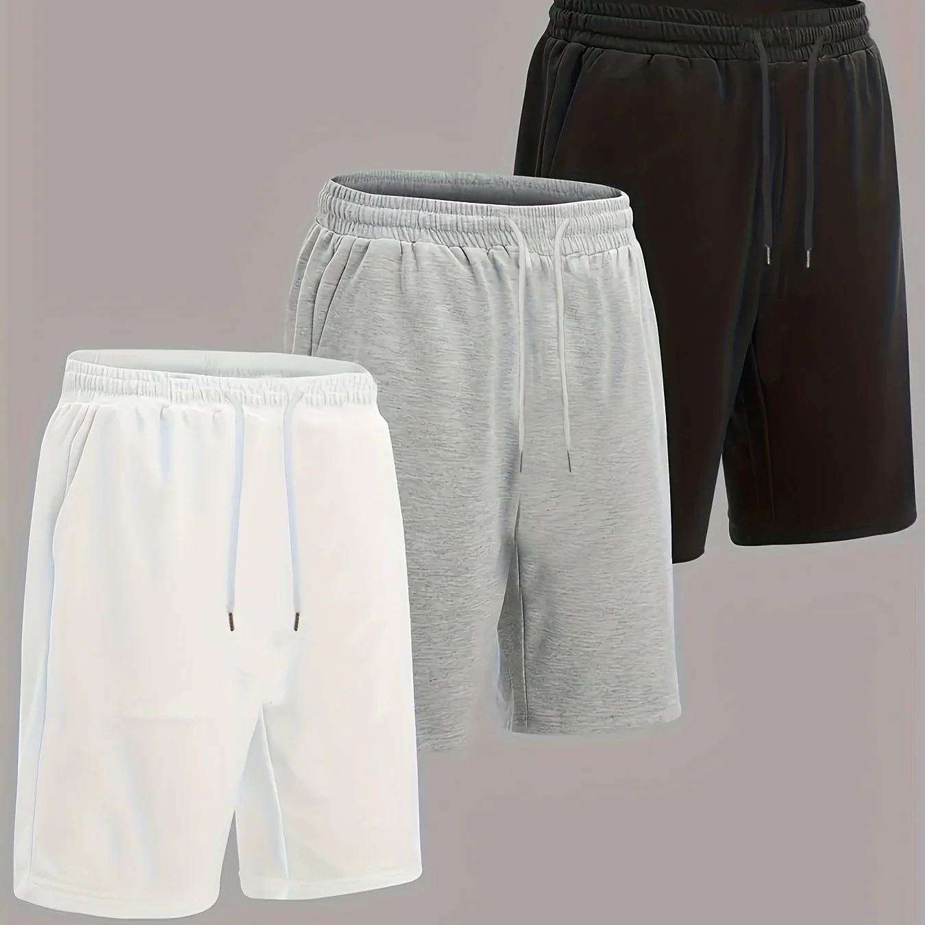 3-Piece Set: Mens Stylish Comfort Shorts with Adjustable Drawstrings & Pockets - Solid Loose Fit Sleep Shorts for Home Relaxation - Deanwangkt