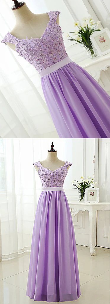 Solvbao Light Purple Chiffon V Neck Long Prom Dress, Long Bridesmaid Dress - Deanwangkt