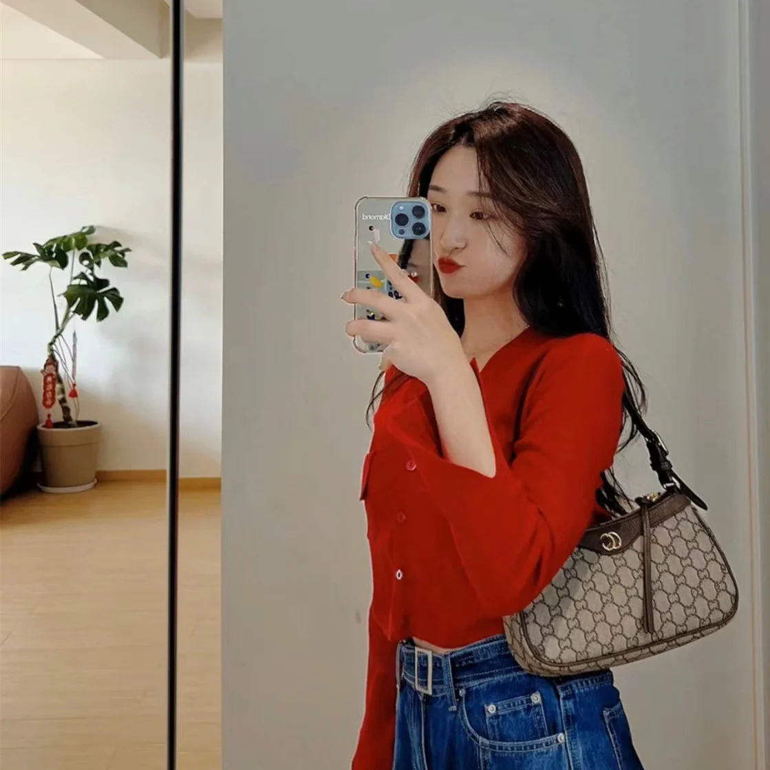 New Classic G Home Printing Underarm Bag Presbyopic Leather Women's One Shoulder Crossbody Bag Cowhide All-Match with Logo - Deanwangkt