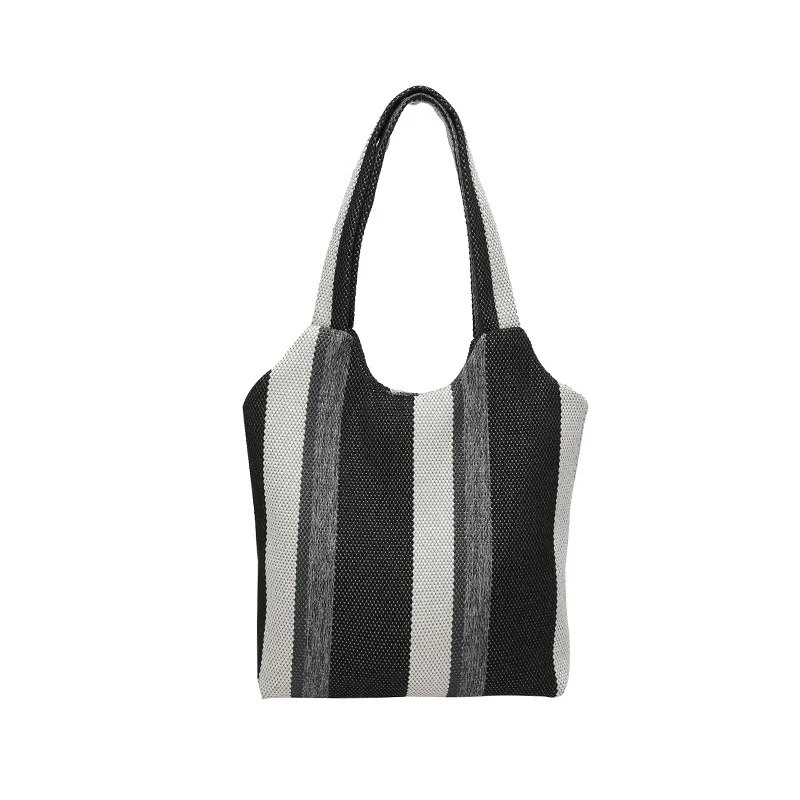 DEANWANGKT 2025 Korean version of fashion color matching tote bag popular new casual retro large-capacity shoulder bag personalized striped commuter bag - Deanwangkt