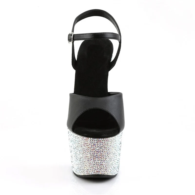 DEANWANGKT  Rhinestones Strap Flash Summer in Stock Waterproof Platform Fashion Transparent Black Super High Heel 17cm Fashion Breathable Shoes - Deanwangkt