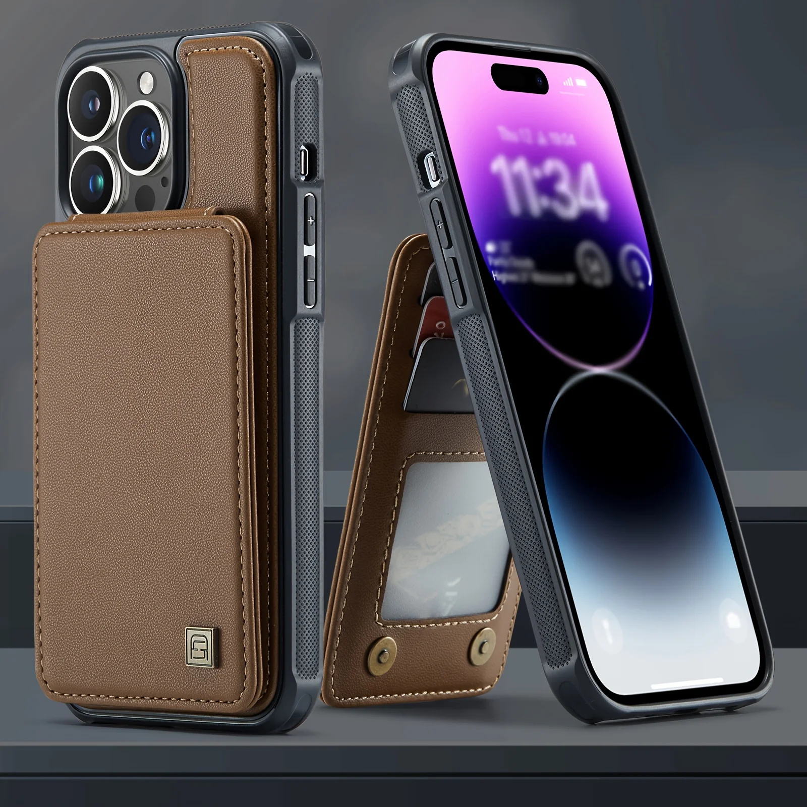 Durable Phone Case with Card Wallet & Anti-theft Compartment - For Couples - Secure Fit for iPhone 14 Pro Max, 12 mini, 11 Pro - Car Mount Ready - Deanwangkt