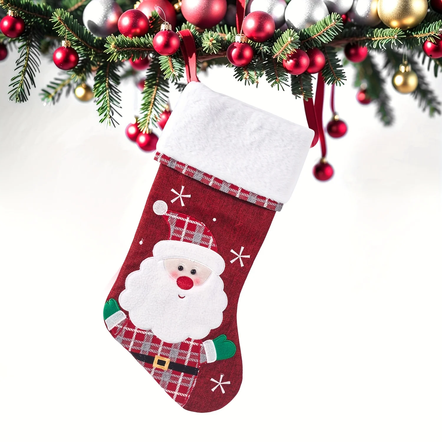 No Feather Custom Embroidered Polyester Christmas Stockings, Classic Style, Festive Holiday Decor with Elderly Snowman, Penguin, and Reindeer Designs for Home & Kitchen Use - Deanwangkt