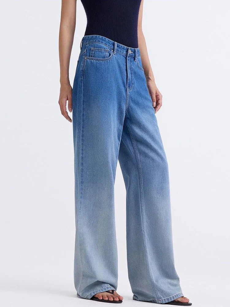 Siyuan light retro gradual change washed straight jeans women's summer new high waist comfortable loose and thin pants 9055 - Deanwangkt