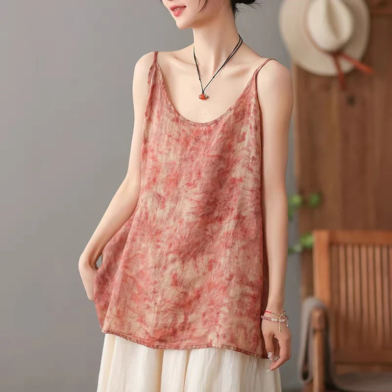 Large size sling vest women's summer  new fashionable versatile printing base sleeveless outer top fat MM - Deanwangkt