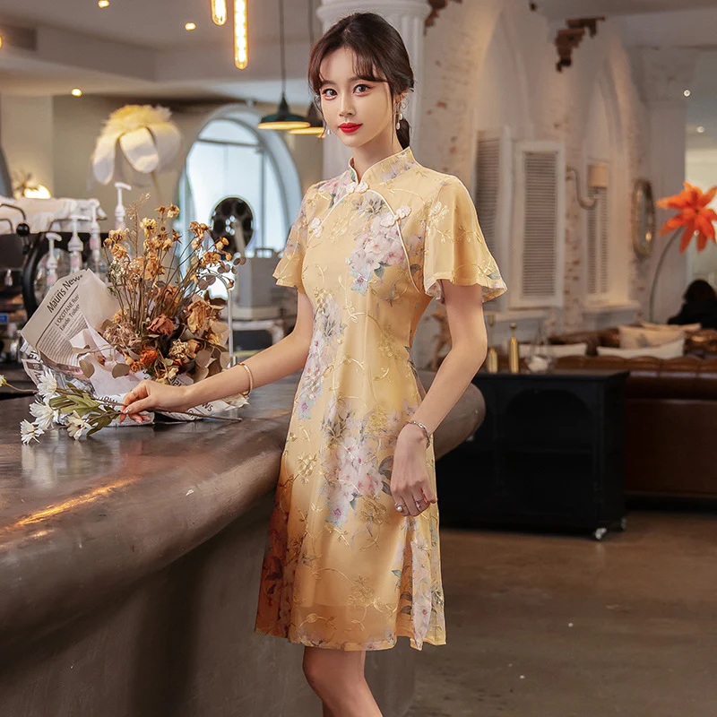 Cheongsam Women's Summer Improved Young New New Chinese Style Embroidery Floral Dress - Deanwangkt