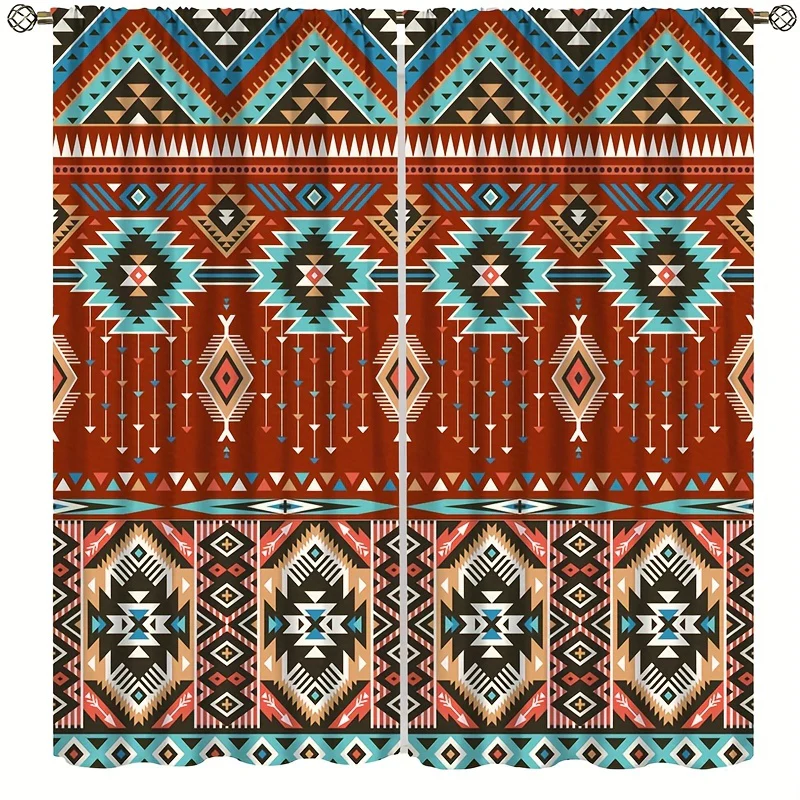 2-Panel Vintage Patterned Blackout Curtains - Boho Chic Rod Pocket Design for Bedroom, Office, Kitchen, Living Room, Study - Home Decor Essentials with Light Blocking Function - Deanwangkt