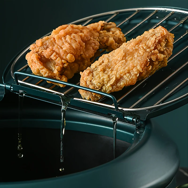 1pc Large Green Tempura Deep Fryer Pan - Non-Stick Carbon Steel with Fahrenheit Thermometer for Perfect Tempura, Chicken, Fish, Shrimp - Easy Cleaning, Durable, Space-Saving Design for Home Kitchen - Deanwangkt