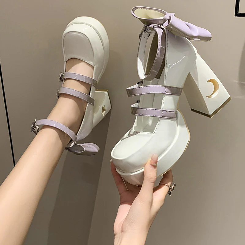 DEANWANGK  High Heels Pumps Women's Mary Jane Shoes Women's Chunky Heel Spring and Autumn Star Moon Niche Sweet Cool Hot Girl Punk Lolita Shoes - Deanwangkt