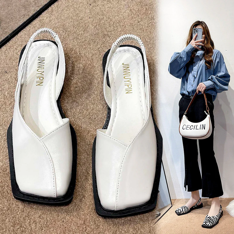 DEANWANGKT  Closed Toe Sandals Women's Casual  Summer New Square Toe Flat Bottom Square Heel Design Sense Niche Shoes Women's Sandals - Deanwangkt
