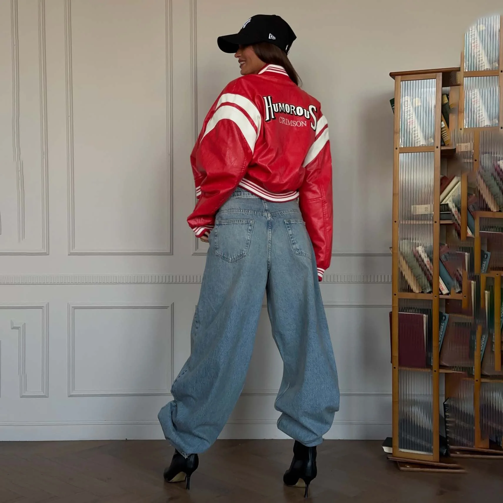 Premium locomotive style letter printing PU leather jacket short jacket women's  spring street trend contrasting coat - Deanwangkt