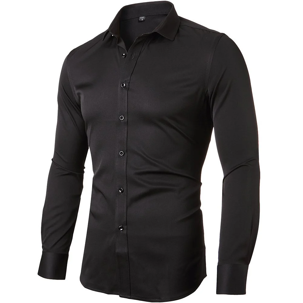 DEANWANGKT 2025 high-end men's shirts long sleeves  new Popular trade business formal men's elastic non-ironing shirts men's - Deanwangkt