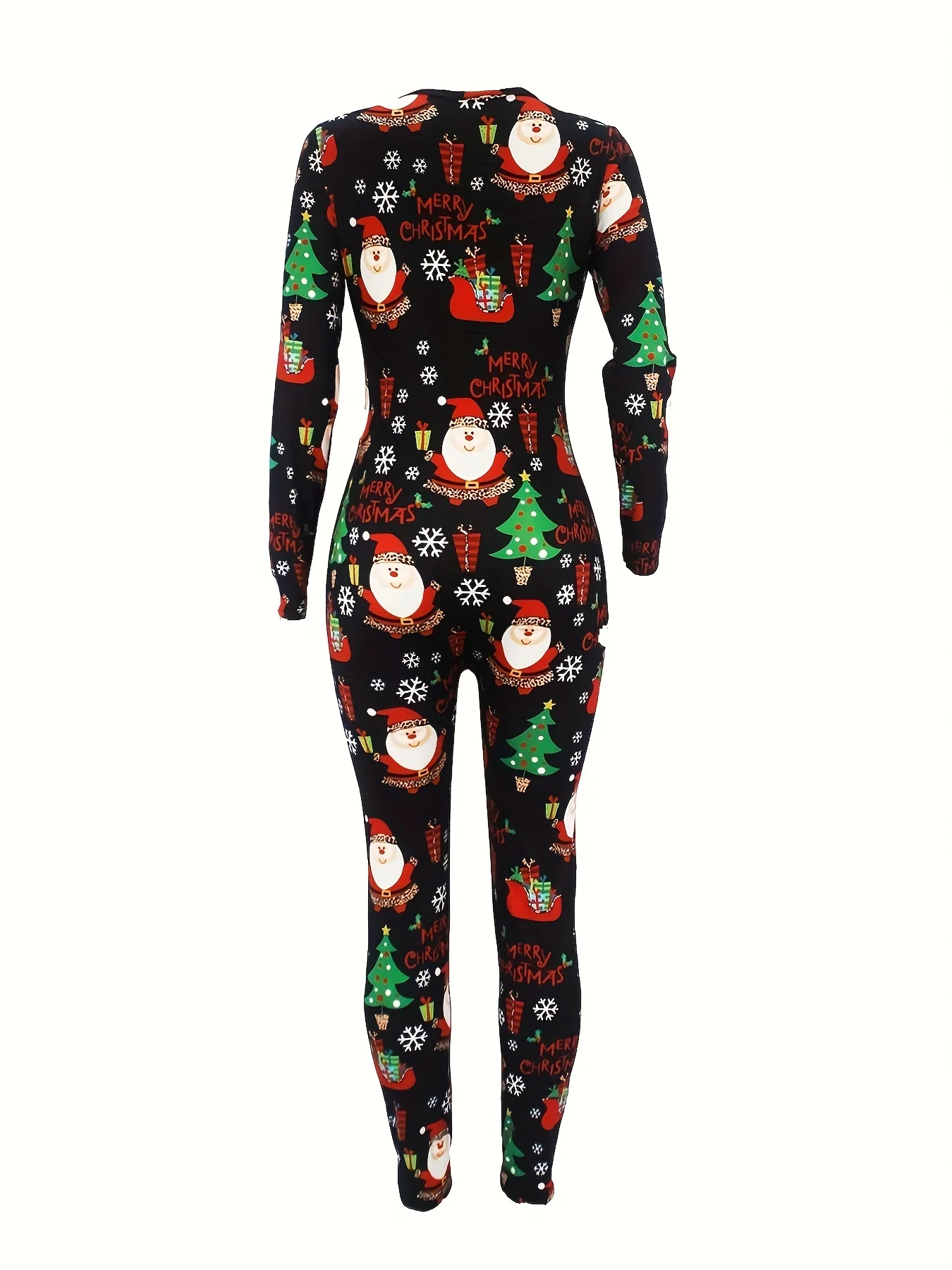 Cozy Festive Lounge Jumpsuit - Soft Long Sleeve, V Neck, Button Front, Relaxed Fit, Comfy Women's Loungewear & Sleepwear for Christmas - Deanwangkt
