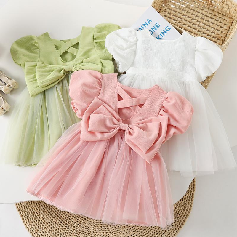 Girls' Summer Dress 2025 New Children's Korean Style Fashion Bowknot Skirt Baby Girl Fashionable Princess Dress - Deanwangkt