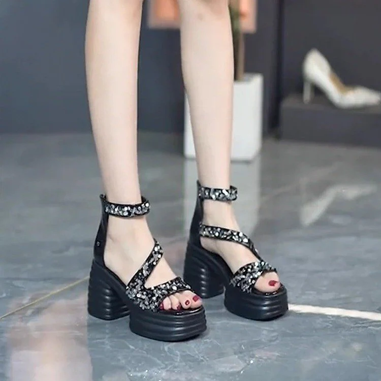DEANWANGK  Summer  New Fairy Casual round Toe Open Toe Ankle-Strap Buckle Platform Thick High Heel Roman Sandals - Deanwangkt