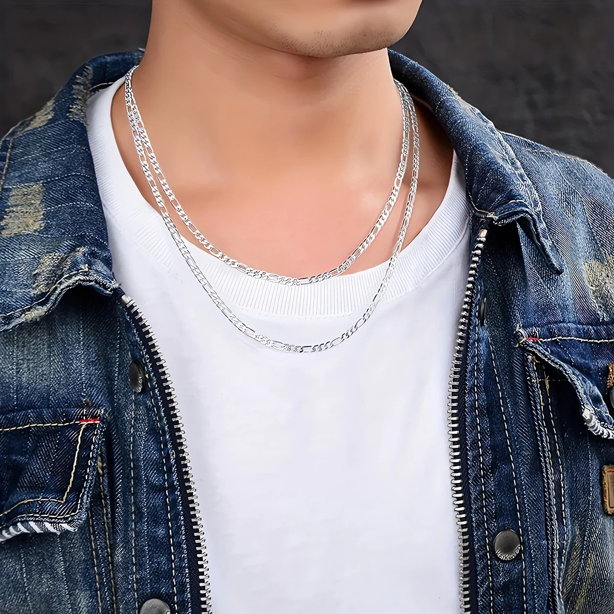 1PCS Figaro Chain Necklace - Durable Silver Plated, Timeless Classic Design, Adjustable 16-30 inches, Unisex Punk Hip Hop Jewelry for Men and Women - Unique Figaro Chain Link Design - Deanwangkt