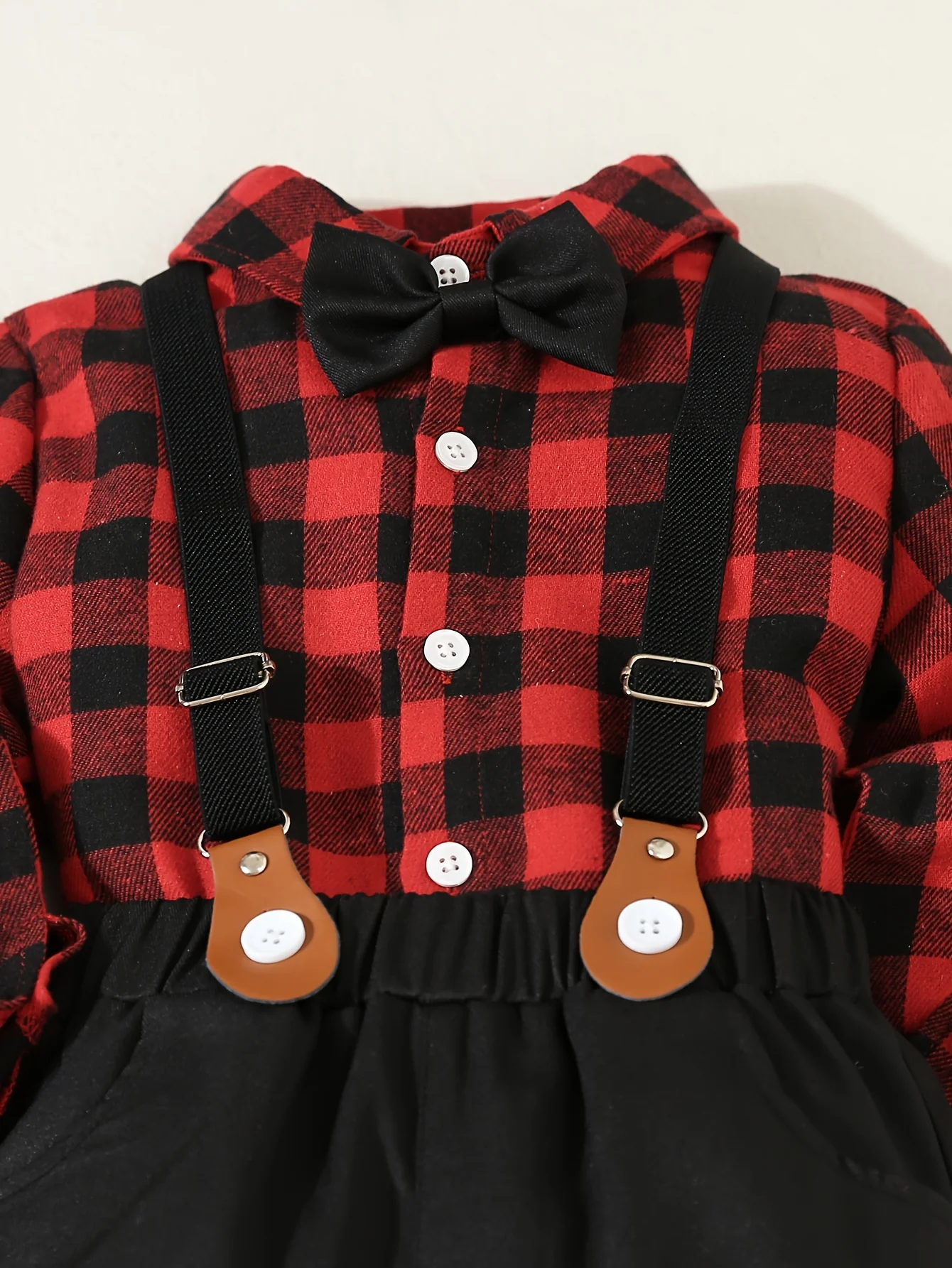 Youngsters's Brother and Sister Set, 1pc Not 2pcs, Please Purchase Boy or Girl Clothes Separately, Single Piece Girl Cute Doll Collar Red Plaid Waistline Long Sleeve Dress, 1 Set Boys Gentleman Suit Plaid Long Sleeve Shirt with Bow Tie + Casual Back - Deanwangkt