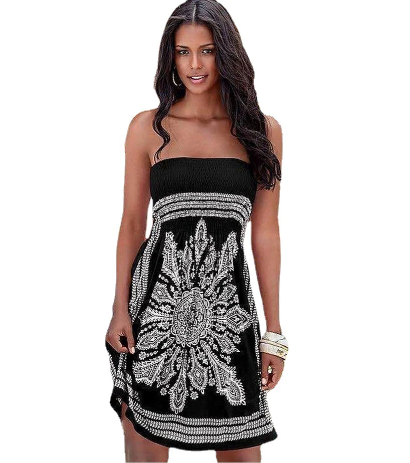 European and American Summer Sexy Fashion New Digital Positioning Printing Chest-Wrapped Dress Beach Dress Candy Color in Stock - Deanwangkt