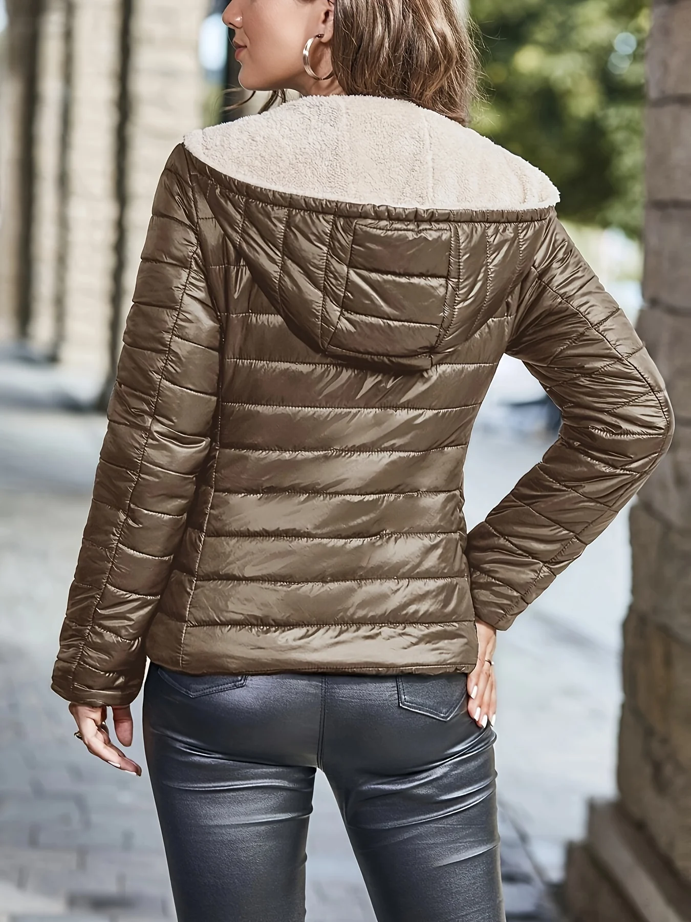 Cozy Quilted Fluffy Jacket - Quilted Lightweight Jackets with Fleece Lining, Zip-up, Hooded, Long Sleeve, Warm, and Casual Outerwear for Winter - Women's Clothing with Comfortable Fit - Deanwangkt