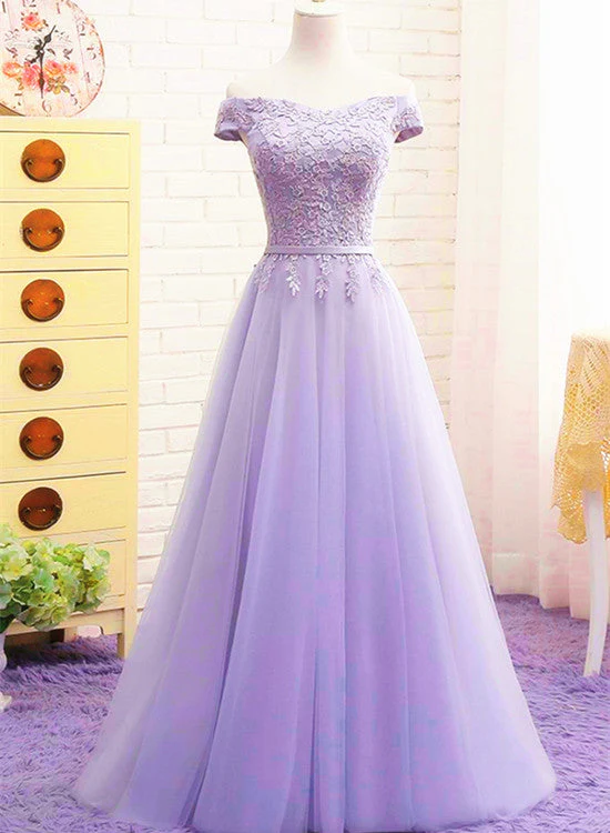 Solvbao Light Purple Sweetheart Lace Applique Off Shoulder Prom Dress, A-line Long Party Dress - Deanwangkt