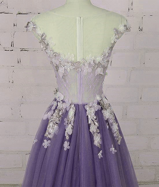 Solvbao Light Purple Tulle Floral Long A-line Prom Dress Wedding Party Dress, Lace Flowers Party Dress - Deanwangkt