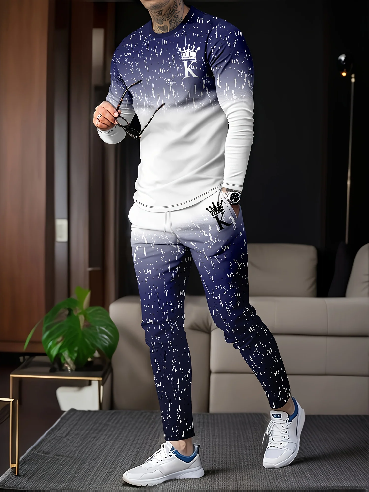 Mens Trendy Graphic Novelty Pajama Loungewear Set - Soft & Cozy Sweatshirts and Jogger Pants, 2-Piece Long Sleeve Tops & Bottoms for Casual Comfort - Deanwangkt
