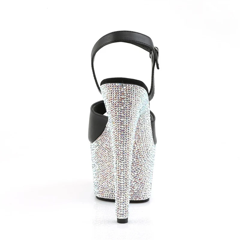 DEANWANGKT  Rhinestones Strap Flash Summer in Stock Waterproof Platform Fashion Transparent Black Super High Heel 17cm Fashion Breathable Shoes - Deanwangkt