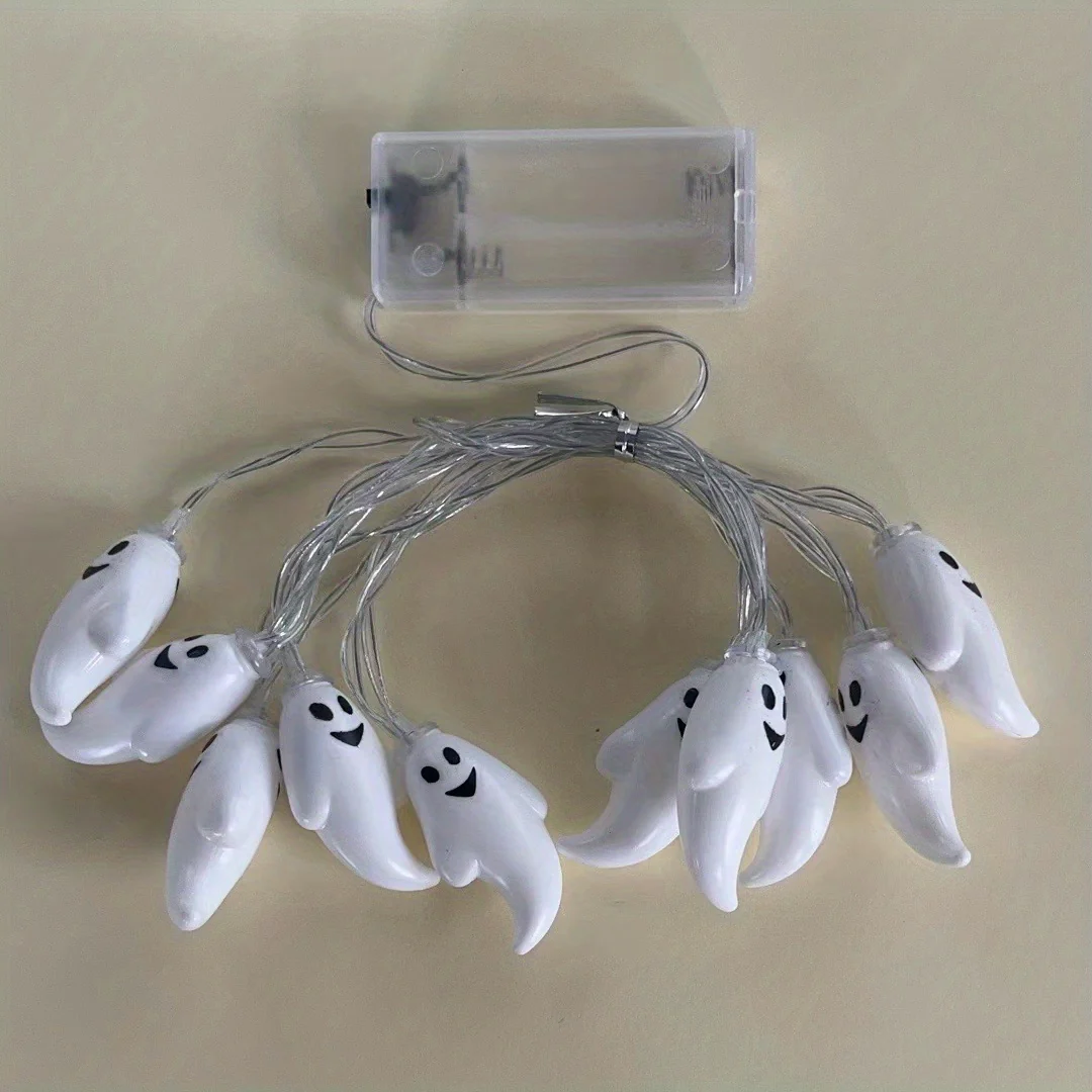 1pc LED Ghost String Lights for Halloween Decorations - Indoor/Outdoor Use, Battery-Powered, Perfect for Home, Bedroom, Birthday Party, Theme Party, and More - Deanwangkt