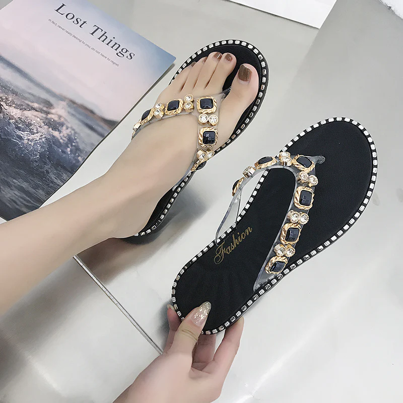 DEANWANGKT  Cross-Border  Wish Slippers Women's Summer Slippers Outer Wear Flip-Flops Rhinestone Fashion Ins Slippers - Deanwangkt