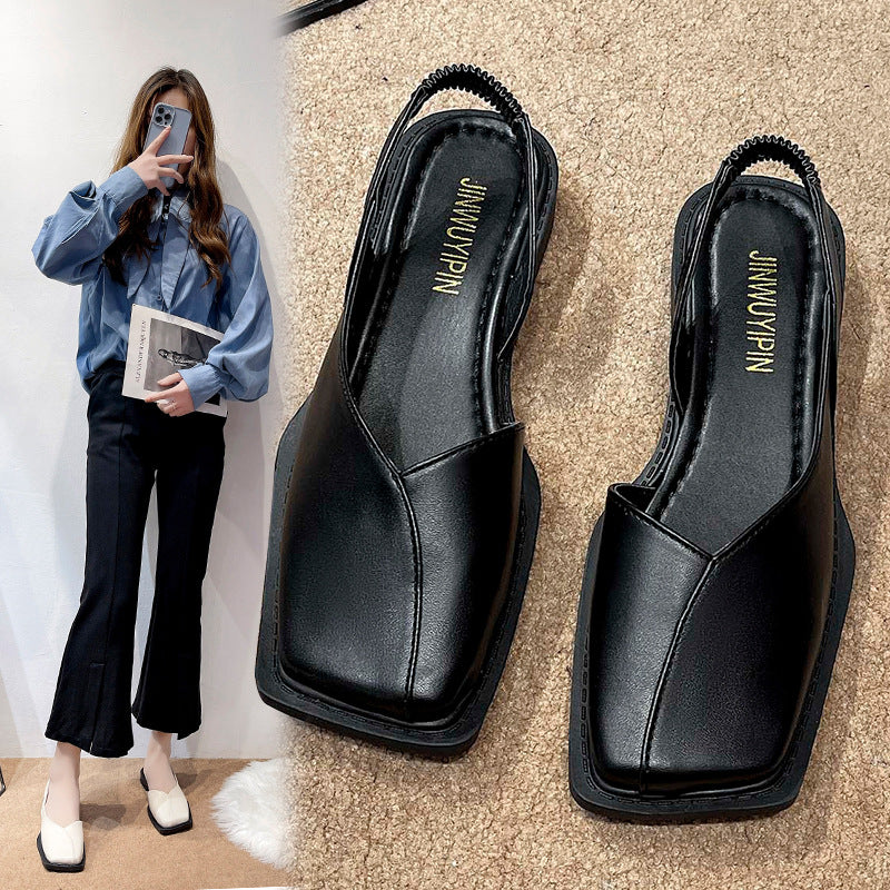 DEANWANGKT  Closed Toe Sandals Women's Casual  Summer New Square Toe Flat Bottom Square Heel Design Sense Niche Shoes Women's Sandals - Deanwangkt