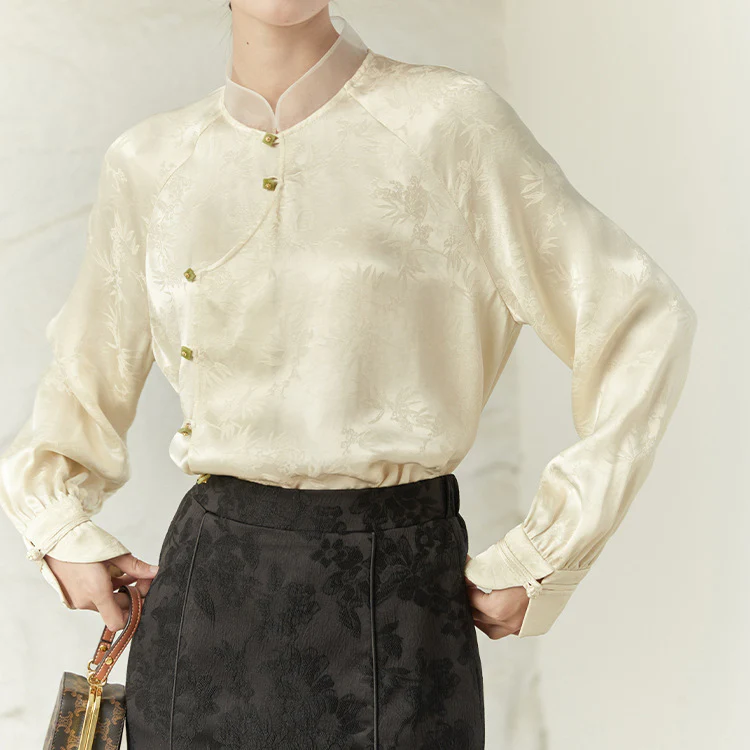 New Chinese suit, white retro stand-up collar horse skirt top, women's simple short shirt B0140 skirt suit - Deanwangkt