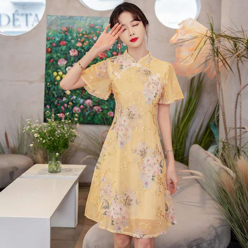 Cheongsam Women's Summer Improved Young New New Chinese Style Embroidery Floral Dress - Deanwangkt