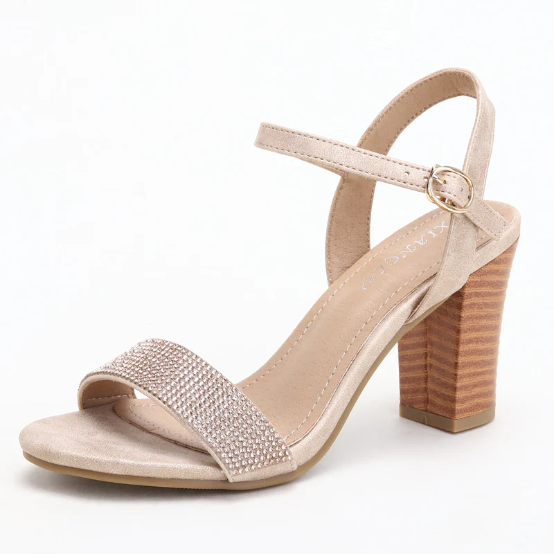 DEANWANGKT  Strap Sandals Women's Summer New Women's Shoes Women's Rhinestone Fairy Style Chunky Heel High Heels 420-1 - Deanwangkt